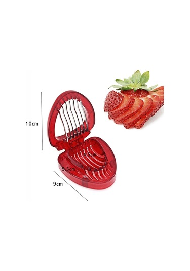 Sones Mutfak Aleti Plastik Çilek Dilimleyici Meyve Bıçağı Paslanmaz Çelik Bıçaklı Kırmızı