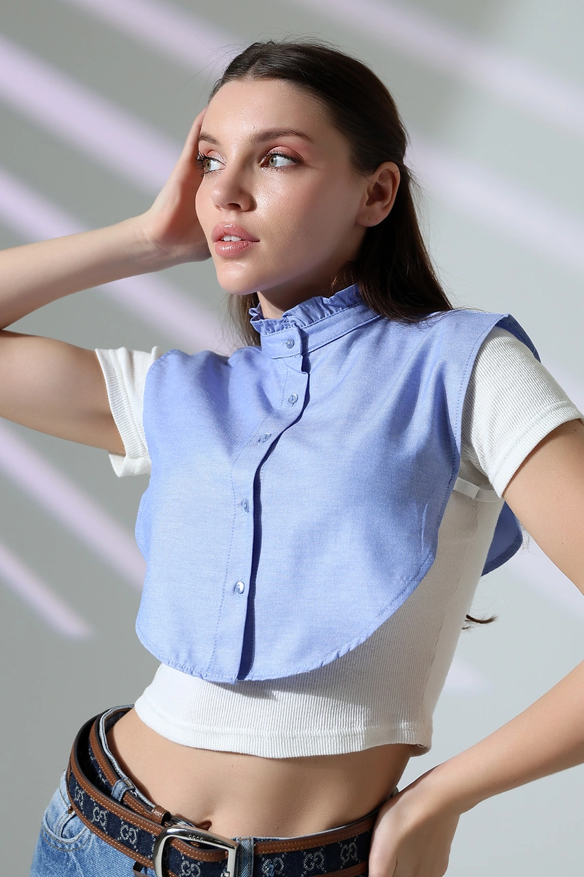 Schık Schık Pamuklu Fırfır Yaka Çıkarılabilir Yarım Gömlek İndigo Sckwm24gml02 Indigo