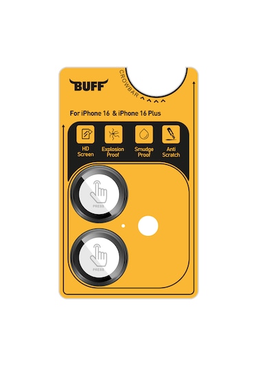 Buff Apple Uyumlu iPhone 16 Plus Metal Kamera Lens Koruyucu Black