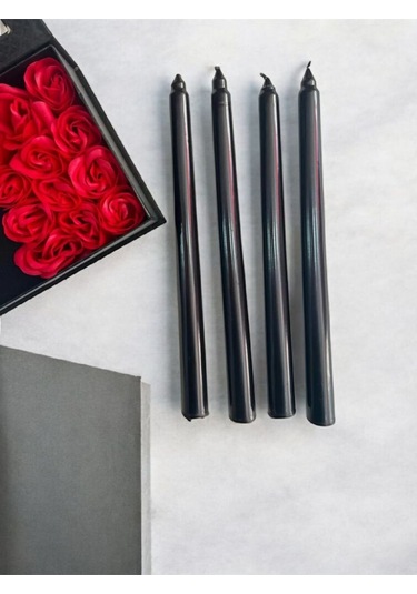 Denic 4 lü Siyah Şamdan Mum Konik Mum