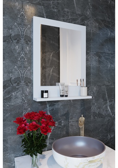 Makbulce Safir Raflı Dresuar Banyo Aynası 60 x 45 Beyaz