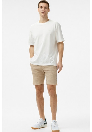 Lacoste Men's Slim Fit Bermuda Shorts Erkek Dar Kesim Keten Bermuda Şort Krem