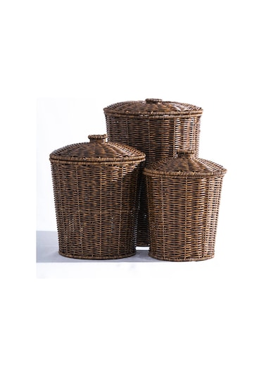 Nomad 3 Lü Kapaklı Hasır Sepet Seti
