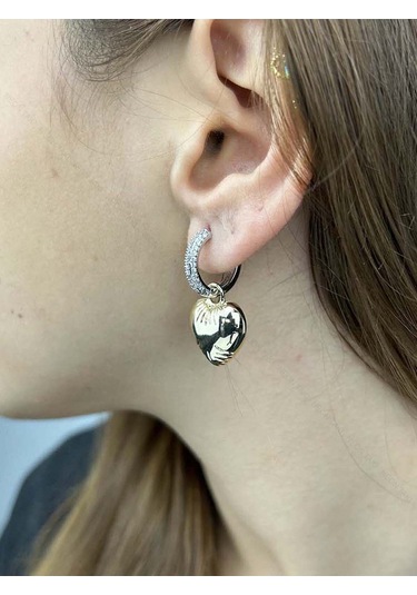 Zirkon Taşlı, Balon Kalp Sallantılı, Küpe 174, Altın Renk Altın