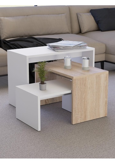 Detamob Zigonlu Orta Sehpa Takımı Beyaz