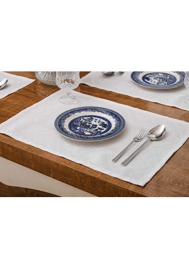 Finezza Roma Jakar Polyester Kumaş KremAmerikan Servis 34x46 cm Krem 4 Ad-1385 Krem