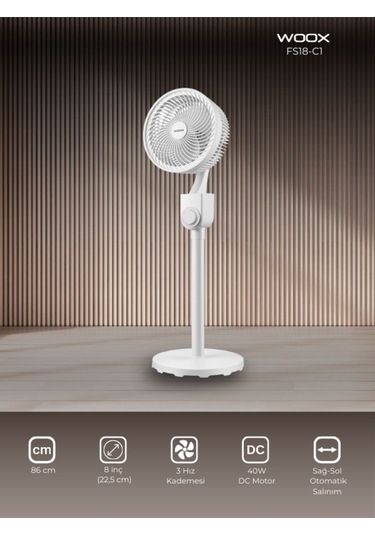 Woox 8 Inch Otomatik Sağ Sol Salinimli 86 Cm Vantilatör