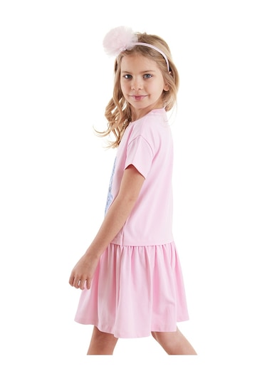 Denokids Muzip Kediler Kız Çocuk Elbise Pembe