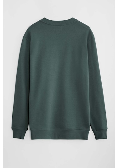 Travıs Erkek Organik Kumaşlı Yumuşacık Regular Fit Yuvarlak Yakalı Koyu Yeşil Sweatshirt