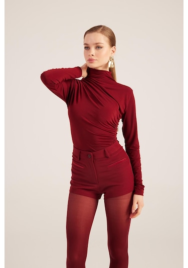 Holly Lolly Yüksek Bel Fermuarlı Mini Bailey Şort Bordo