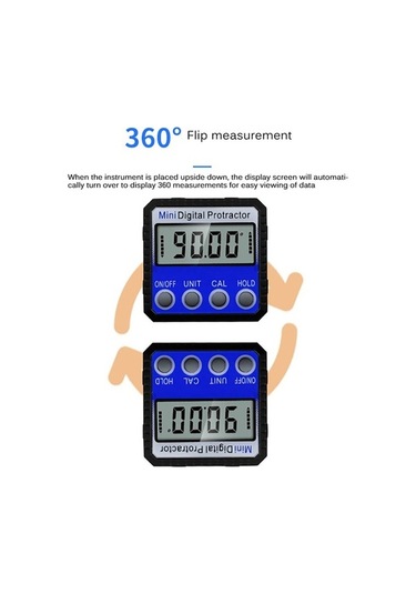 Pazly Mini Çok Açılı Dijital Ekran İnklinometre, Güçlü Manyetik, 52x52x28mm, 4x90 Derece Diğer