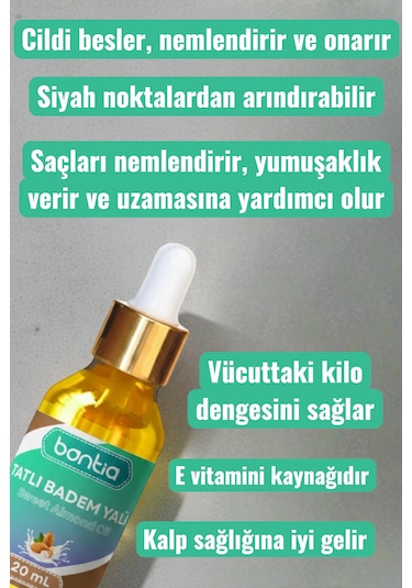 Tatlı Badem Yağı 20 Ml Soğuk Sıkım %100 Saf Kaş Kirpik Ve Saç Bakımı 20 ML