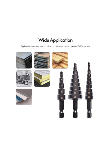 Kangvka 3'lü Hss Nitrid Kaplı Siyah Basamaklı Matkap Ucu Seti 3-12, 4-12, 4-20mm Altıgen Saplı Delme Ve Genişletme Aleti - Opp Paketli