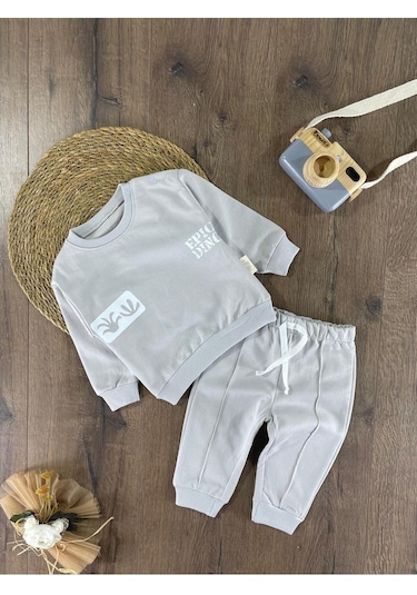 Dino Baskılı Relaxed Eşofman Takımı Gri