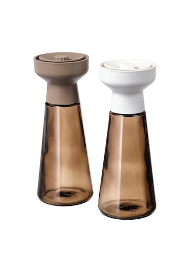 2 Adet Baharat Öğütücü, MeridyenDukkan Cam-Kahverengi Amber Renk 19 cm, 2 Parça Baharat Değirmeni Modern