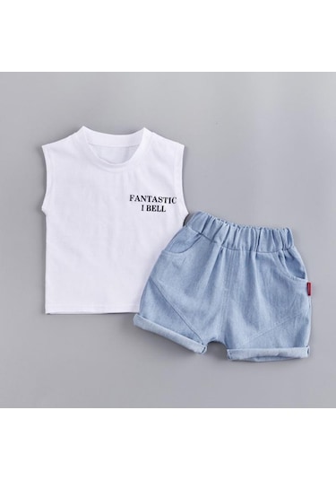 Siyah Yaz Erkek Bebek Kız Rahat Kolsuz Mektup Dinozor Baskı Yelek Üstleri + Şort Takım Elbise Kostüm Seti Siyah