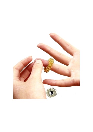 Unisex Batmayan İğneli Reiki Sujok Yüzüğü Masaj Stres Esnek Yaylı Akupunktur Yüzük Altın Renk Altın