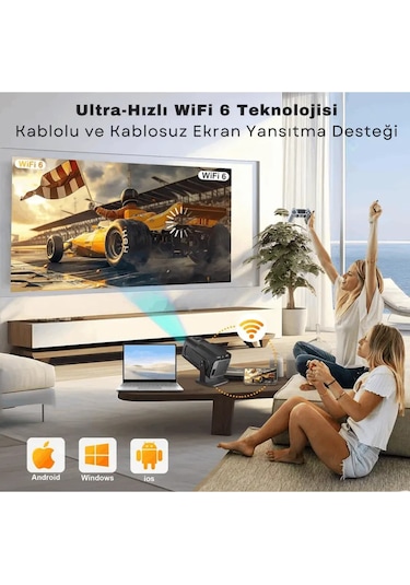 Android Wifi Taşınabilir Projektör 4k Ultra Hd, Bluetooth 5.0, Hoparlör, Akıllı Mini Projeksiyon