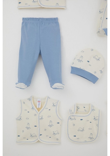 Breeze Erkek Bebek Hastane Çıkışı 8 Li Sevimli Deniz Hayvanları Desenli 0-3 Ay, Krem Krem