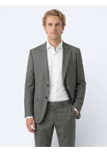 Kip Gri Çizgili Modern Fit Yün Takım Elbise 46