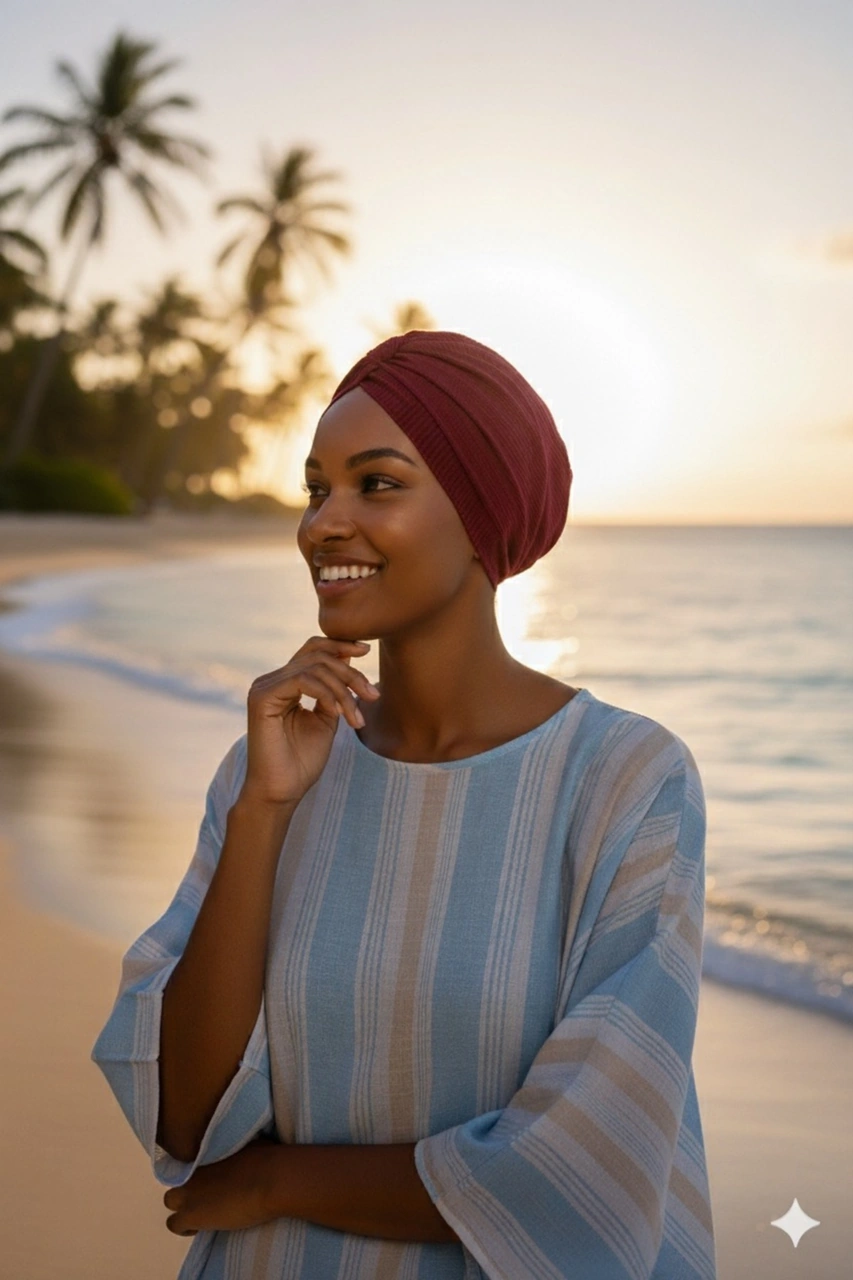 Pamuklu Bantlı Çapraz Astarlı Bordo Hazır Türban Tesettür Havuz Bonesi Bordo