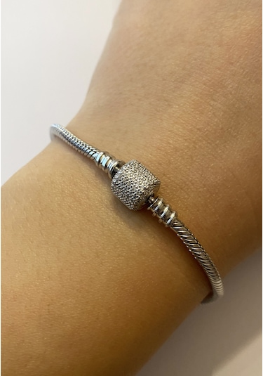 Kadın Taşlı Model Charm İçin Uygun Gümüş Bileklik 20 Cm Gümüş