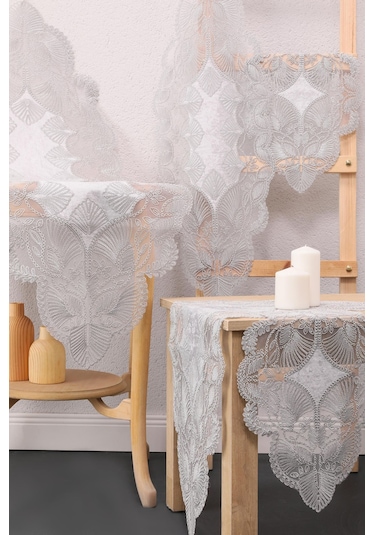 Avangart Kadife Fransız Güpürlü 5 Parça Salon Takımı - Gri