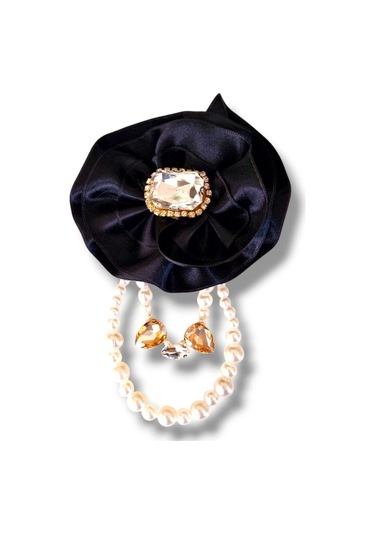 3 Lü Set Saten Siyah Gül Broş, Yaka İğnesi, Yaka Çiçeği Siyah