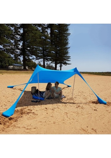 Prestigegoods 2 Demirli Plaj Çadırı, 200x160x150 Cm, Mavi, Güneş Koruma Kulübe, Deniz Kenarı Kullanım Mavi