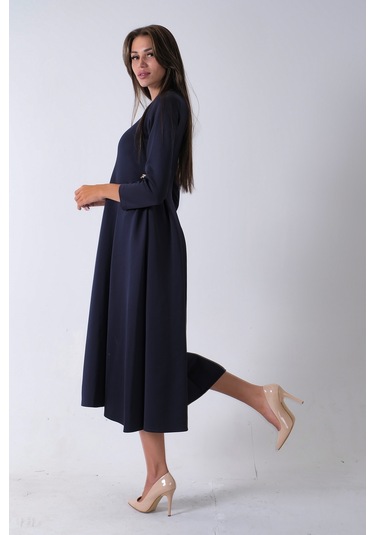Feminist Lacivert Bisiklet Yaka Scuba Tesettür Elbise 4593445.02 Lacivert