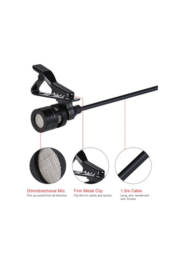 Reedark Çift Başlı Lavalier Yaka Klipsli Çok Yönlü Kondansatör Mikrofon Mikrofon Kablosu Uzunluğu 4.9ft Akıllı Telefon Dslr Kamera İçin