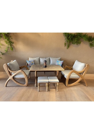 Violet Ahşap Bahçe Koltuk Kestane Ağacı 3+1+1 Koltuk Masa Ve Puf