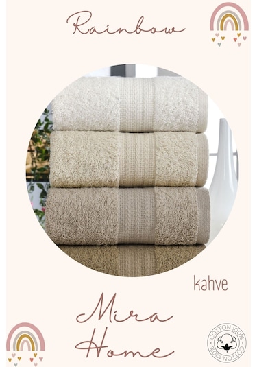 4 Lü El Yüz Havlu Seti %100 Pamuklu 50x85 Cm Rainbow Kahve