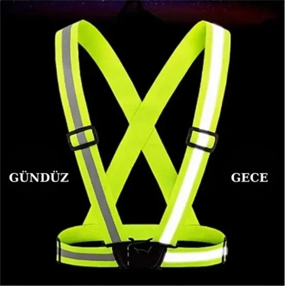Neon İkaz Yeleği Tokalı Emniyet Kemeri Yelek Pratik Esnek Kumaş F.yeşil