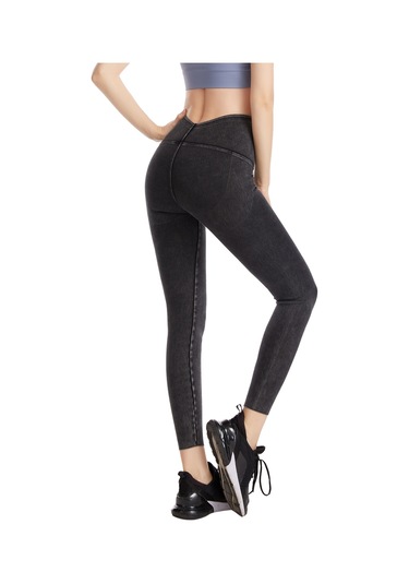 Kosona Kadınlar İçin Yüksek Bel Gönlük Geliştirici Spor Tayt, Esnek Antrenman Tulumu, Casual Jean Stili, Koyu Gri Koyu Gri