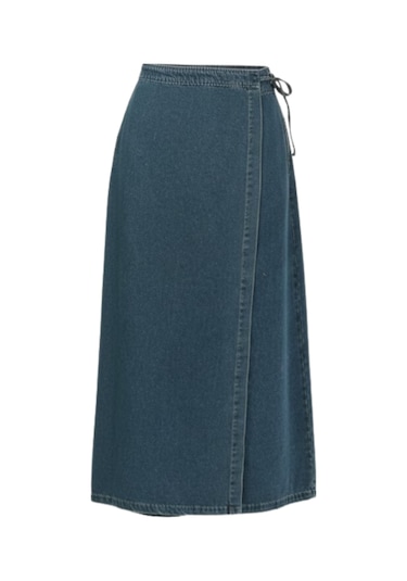 Vellichor Yandan Bağlamalı Denim Etek- Mavi Çok Renkli