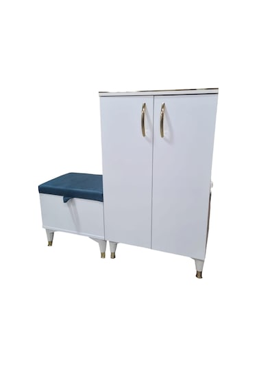 2 Kapaklı Puflu Ayakkabılık Beyaz