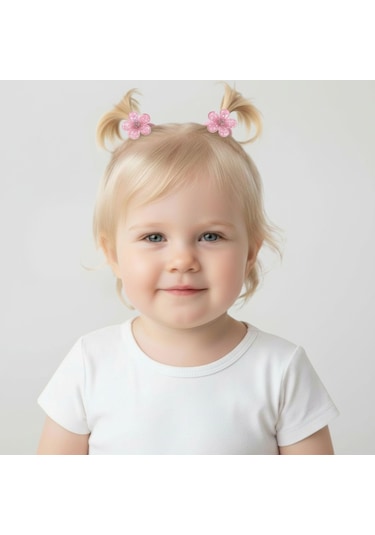 Simli Çiçekli Kız Bebek Çocuk Toka 2li Pudra