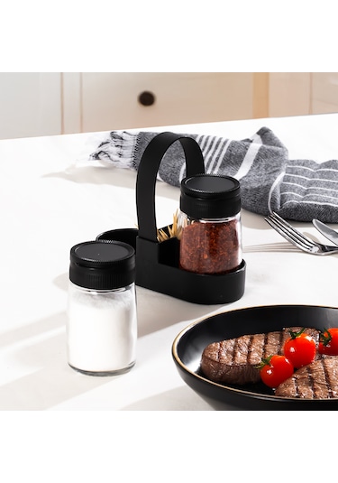 Porsima 00467 Siyah Drop 2 Li Standlı Tuzluk Biberlik Seti - 100ml Siyah