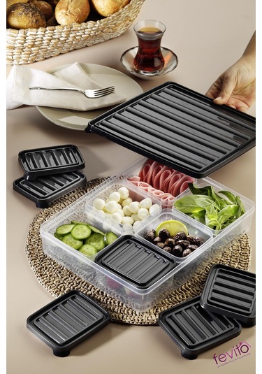 Mikrodalga Ve Difrizde Kullanılabilen Saklama Kabı Seti 7 Li Antrasit S-405 Şeffaf