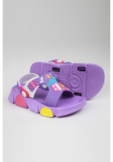 Günlük Unisex Çocuk Sandalet Esnek Kaymaz Taban Yazlık Ev Okul Kreş Ayakkabı Ps940-ps955 Düz- Lila