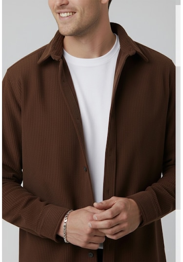 Deepsea Erkek Kiremit Kadife Fitilli Rahat Kesim Gömlek Yumuşak Dokulu Likralı Kadife Gömlek 2600758 Kiremit