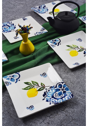 Piatti Naturali 6'lı Limon Tatlı Tabak Seti Sunum Servis Pasta 15 Cm