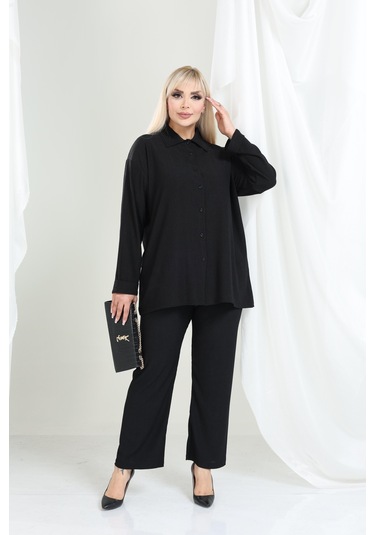 Bürümcük Gömlek Yaka Düğmeli Alt Üst Takım Tesettüre Uygun 2xl 6xl Siyah