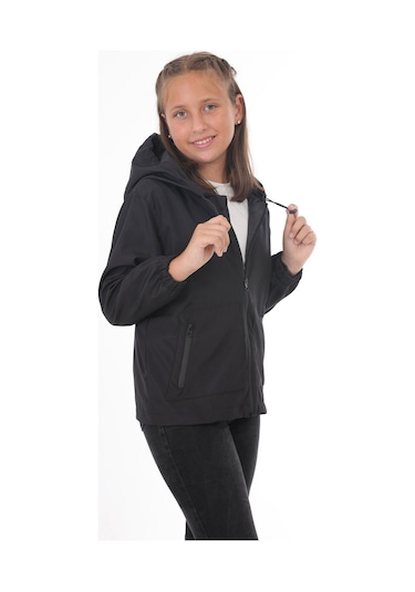 Freemen Kız Çocuk Siyah Astarlı Su Ve Rüzgar Geçirmez Kapüşonlu Çift Fermuarlı Siyah