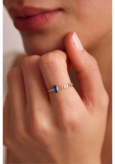 Lacivert Baget Taşlı Çift Detaylı Yüzük Gianfranco