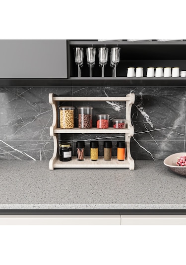 Alpa Ev Mobilya 3 Katlı Tezgah Üstü Mutfak Rafı, Baharatlık Ve Modern Düzenleyici Tasarım Traverten