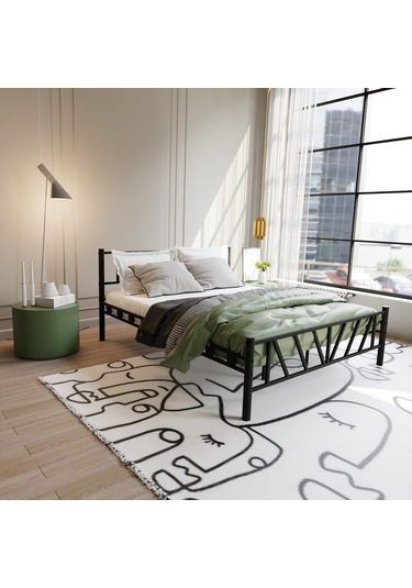 Gardenya Çift Kişilik Metal Karyola A Kalite, Ses Çıkarmaz ,ölçülü Model Karyola Siyah