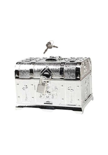 Trendooze Antik Korsan Kilit Anahtar Hazinesi 14x10x9.5cm Gümüş Eşarfi Gümüş