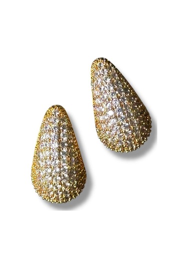 Full Taşlı Küçük Boy Su Damlası Çelik Küpe Sarı